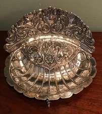 Antique Spanish Colonial Silver Baptismal Font Shell Dish