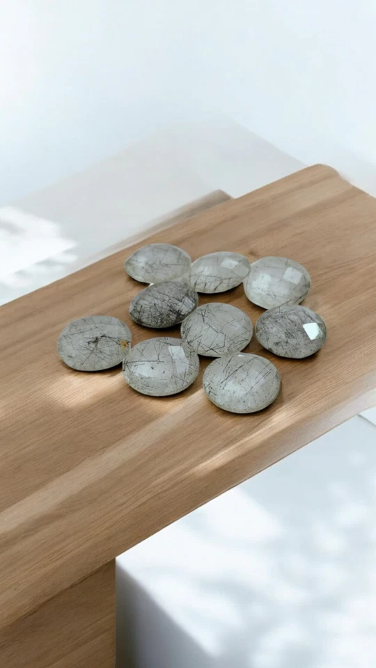 9Pc Lot Natural Black Rutile Quartz Round Shape 30 CRT Cut Loose Gemstone 10X4MM - Image 3 of 4