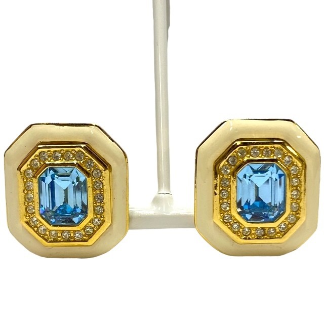 Christian Dior Small GP Rhinestone Gold White Earrings