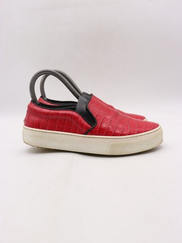 Celine Paris Women’s Size EU 35 Red Croc Embossed Leather Slip-On Sneakers