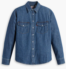 Levi's Women's Iconic Western Denim Button Down Shirt Dark Wash Size S NWT