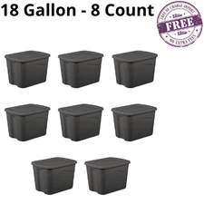 Free Shiping! Sterilite 18 Gallon Plastic Storage Bin Snap-on Lid, Gray, 8 Count