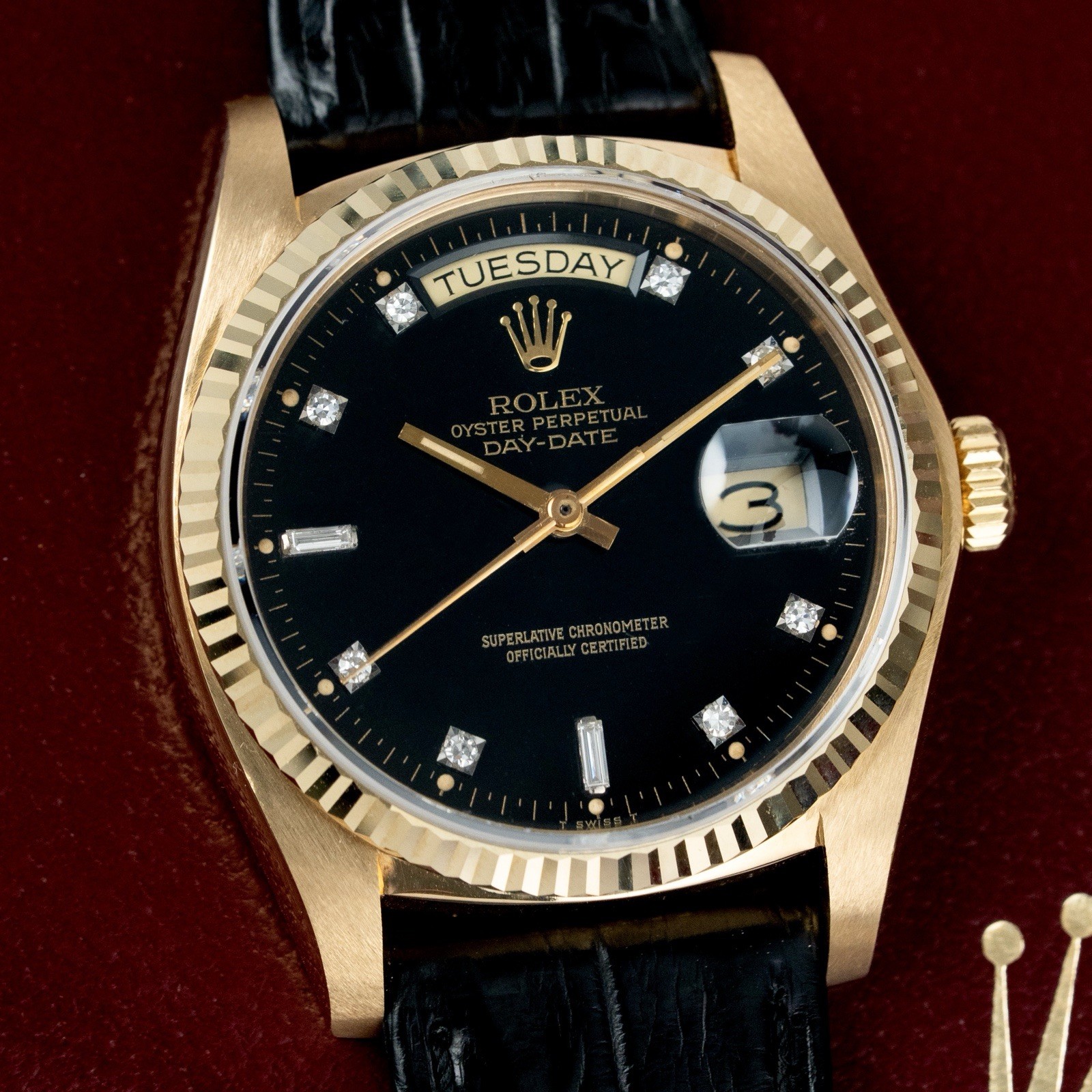 Rolex Day-Date 36mm 18k Gold Vintage 1979 Black Diamond Dial With Box Ref. 18038
