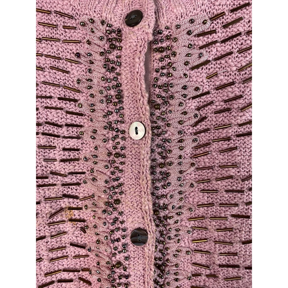 Suéter cárdigan para mujer Sundance rosa con cuentas abotonadas Foto 2 de 4