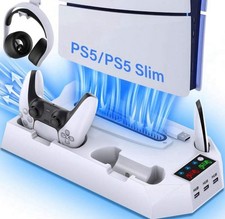 PS5/PS5 Slim/PS5 Pro Stand and Cooling Station with Dual Controller Charging ...