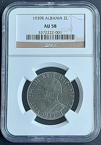 1939 R Albania 2 Lek , NGC  AU 58, nice older  coin           #2044, # 67-11