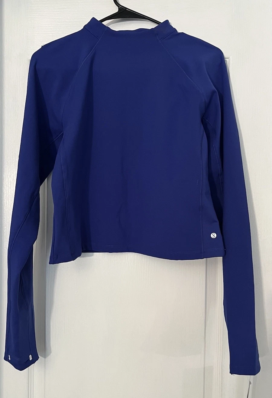 Layer 8 Womens Cropped Power Heat Mock Neck Base Layer Top Blue L NWT