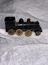 Vintage Miniature Die-Cast Metal Steam Locomotive Toy Train Black w/ Gold Wheels