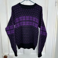 Vintage Tiger Bay Acrylic Geometric Sweater Black Purple Womens XL 18-20 Vtg USA