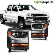 For Chevrolet Silverado 1500 2016-2019 Black Housing Headlights Assembly Pair