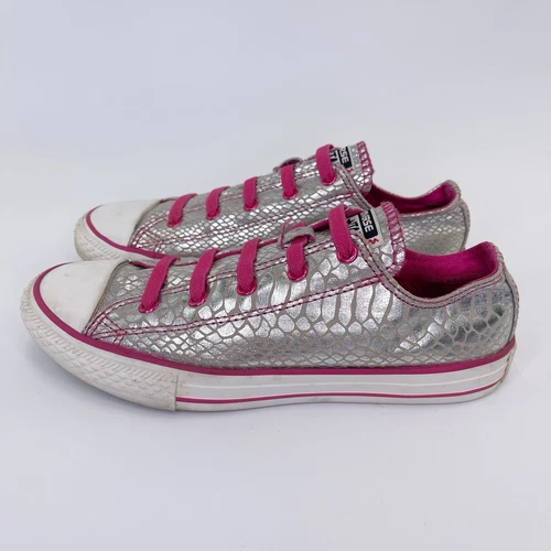 Scarpe Converse All Star argento rosa stampa serpente slip on giovani taglia 4 donna taglia 6