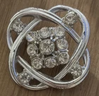 Costume Jewelry Vtg Brooch Square Celtic Knot Clear Rhinestones Silver 1.5x1.5”