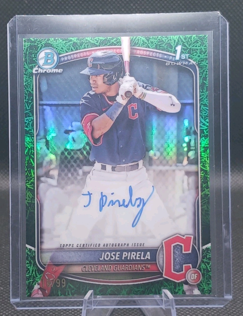 2025 Bowman Jose Pirela 1ST Chrome Prospect On Card Auto /99 Green Grass