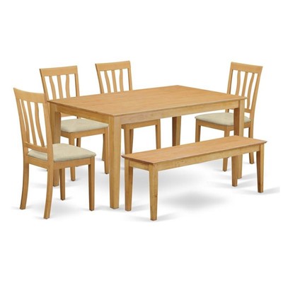 East West Furniture Capri 6-piece Traditional Wood Dining Table Set in Oak