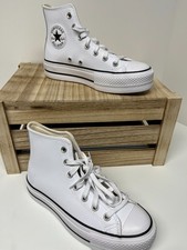 CONVERSE ALL STAR HI CHUCK TAYLOR PLATFORM WOMEN SIZE 6.5 LEATHER WHITE BLACK