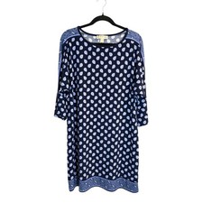 Michael Kors Blue Shift Dress Paisley Print Three Quarter Sleeve Large