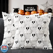 MIULEE Halloween Pillow Covers Set of 2 White Ghost Decorative Soft Throw Pil