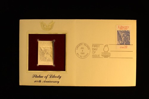 DR JIM STAMPS US FDC 22c Statue of Liberty Centenary Gold Replica Commemorative