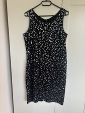 Vintage Black Sequin Embellished Midi Dress, Size 12, festive, x-mas party