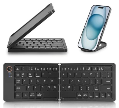 Ultra-Slim Travel Folding Keyboard for iPhone iPad Mac Android Windows iOS Black