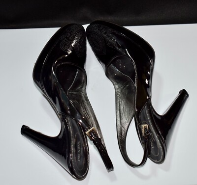 Prada Black Patent Leather Platform Closed Toe Sz 38 US 8 Ankle