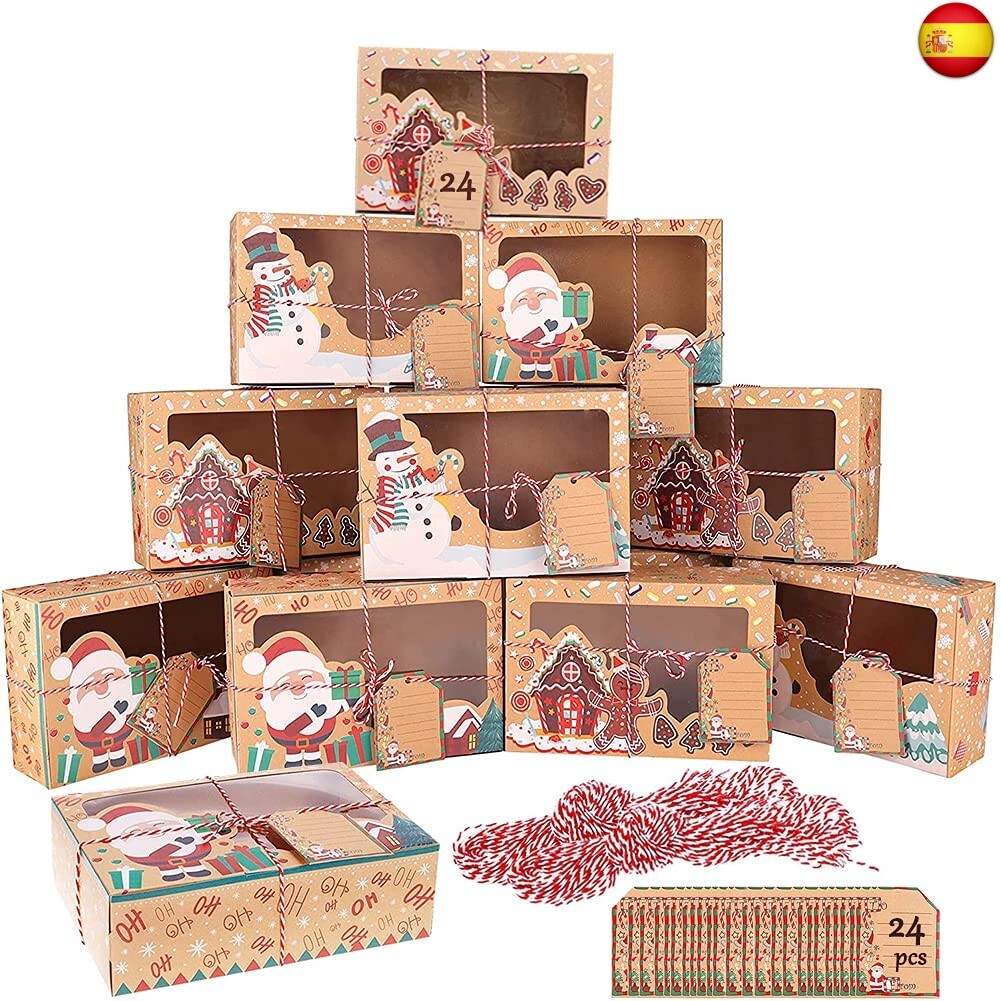 OEMG 24 pcs Cajas de Regalo Navidad Kraft Bolsas de Papel de Caramelo para