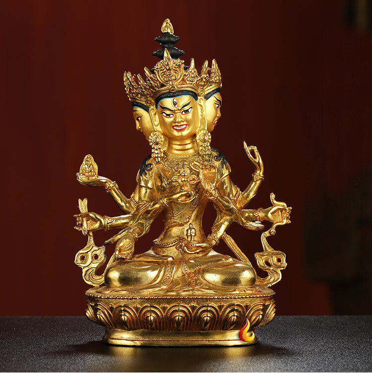Handpainted Bronze Vajra God Ushnishavijaya Namgyalma 3 face