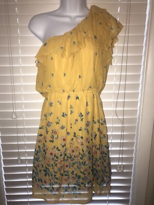 EYELASH COUTURE Yellow FLORAL ONE SHOULDER DRESS Mini Size Large | eBay