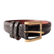 Italian Calfskin Black Belt with Gold Buckle Made in USA in Size 86/24