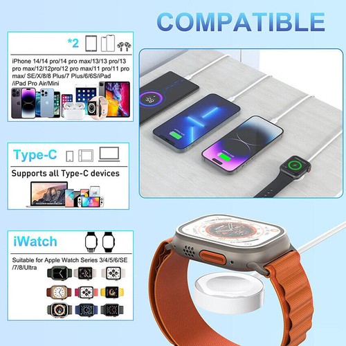 4in1 Multi USB Charger Charging Cable Cord For Apple Watch iPhone iWatch Type-C - Picture 8 of 13