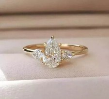 3CT Pear Lab Created Diamond Solitaire Engagement Ring 14K Yellow Gold Plated