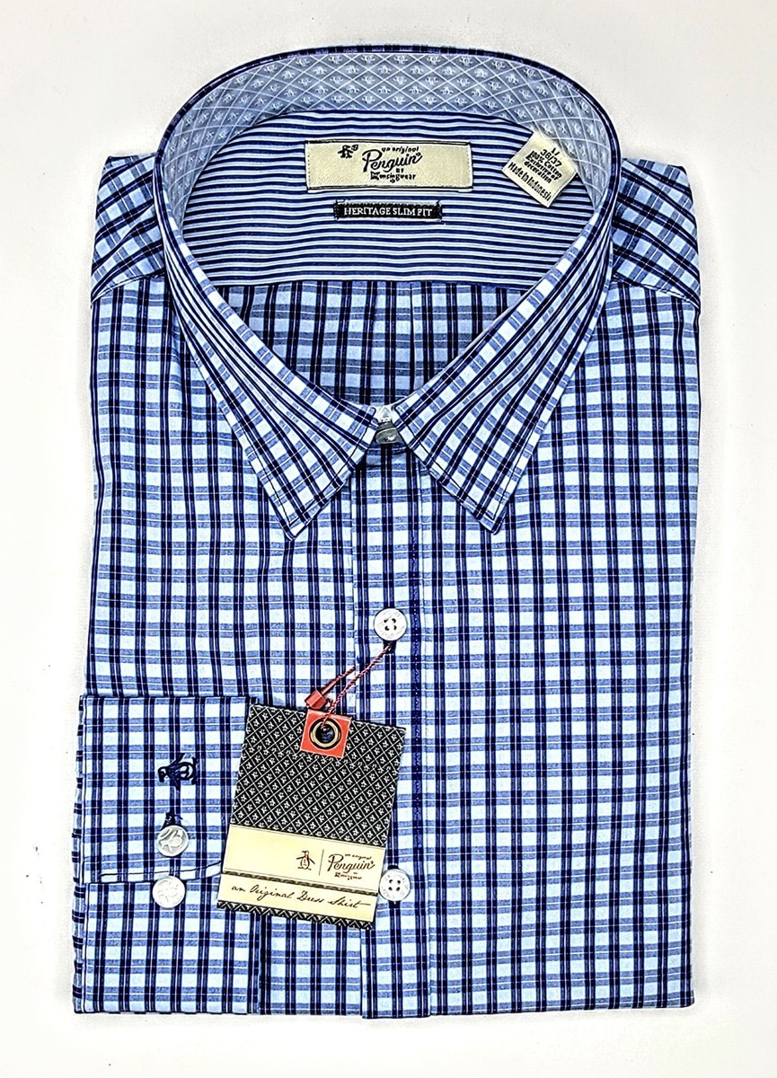 PENGUIN MUNSINGWEAR MEN WEAR DRESS SLIM FIT BLUE STONE SHIRT (SIZE