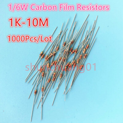 1000 Pz Resistori Pellicola Carbonio 1/6 W 5% Da 1 Ohm A 10 M Ohm Gamma