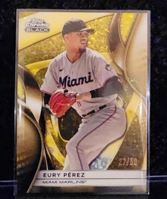 2025 Topps Chrome Black Eury Perez Gold Mini Diamond 27/50 Miami Marlins   