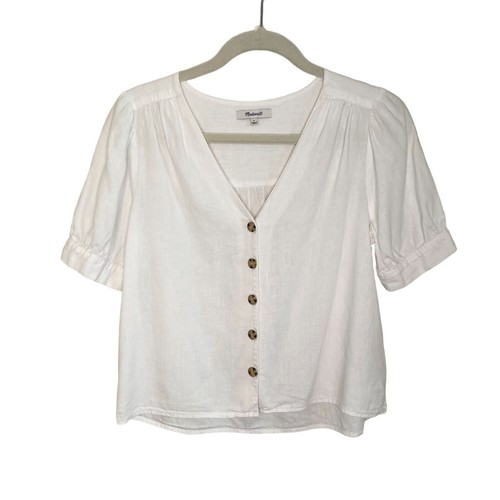 Madewell Linen-Blend Plaza Button Front Shirt, S
