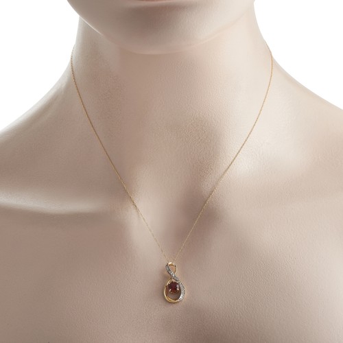 LB Exclusive 14K Yellow Gold Diamond and 0.03ct Garnet Pendant Necklace PD4-1... - Picture 2 of 4