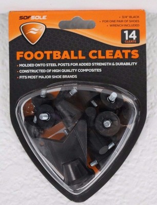 NEW Sof Sole Football Cleats - 3/4'' Black - 1 Pkg of 14 Cleats - Wrench Included
