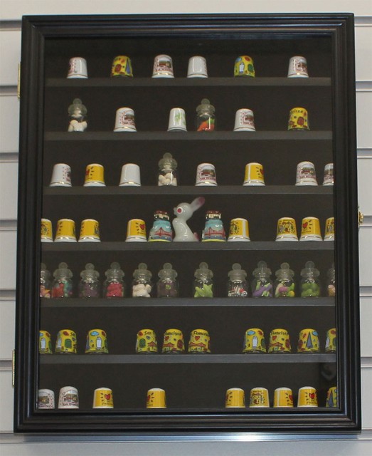 Thimble Display Case Wall Shadow Box Glass Door, Solid Wood