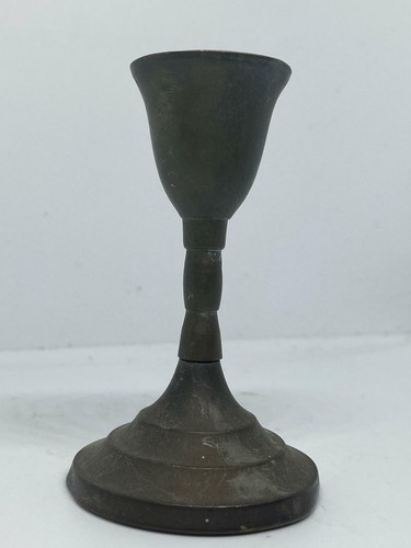 Antique Solid Brass Chamber Candlesticks Copper Engraved Wax Drip 3" Decoration - Picture 5 of 8