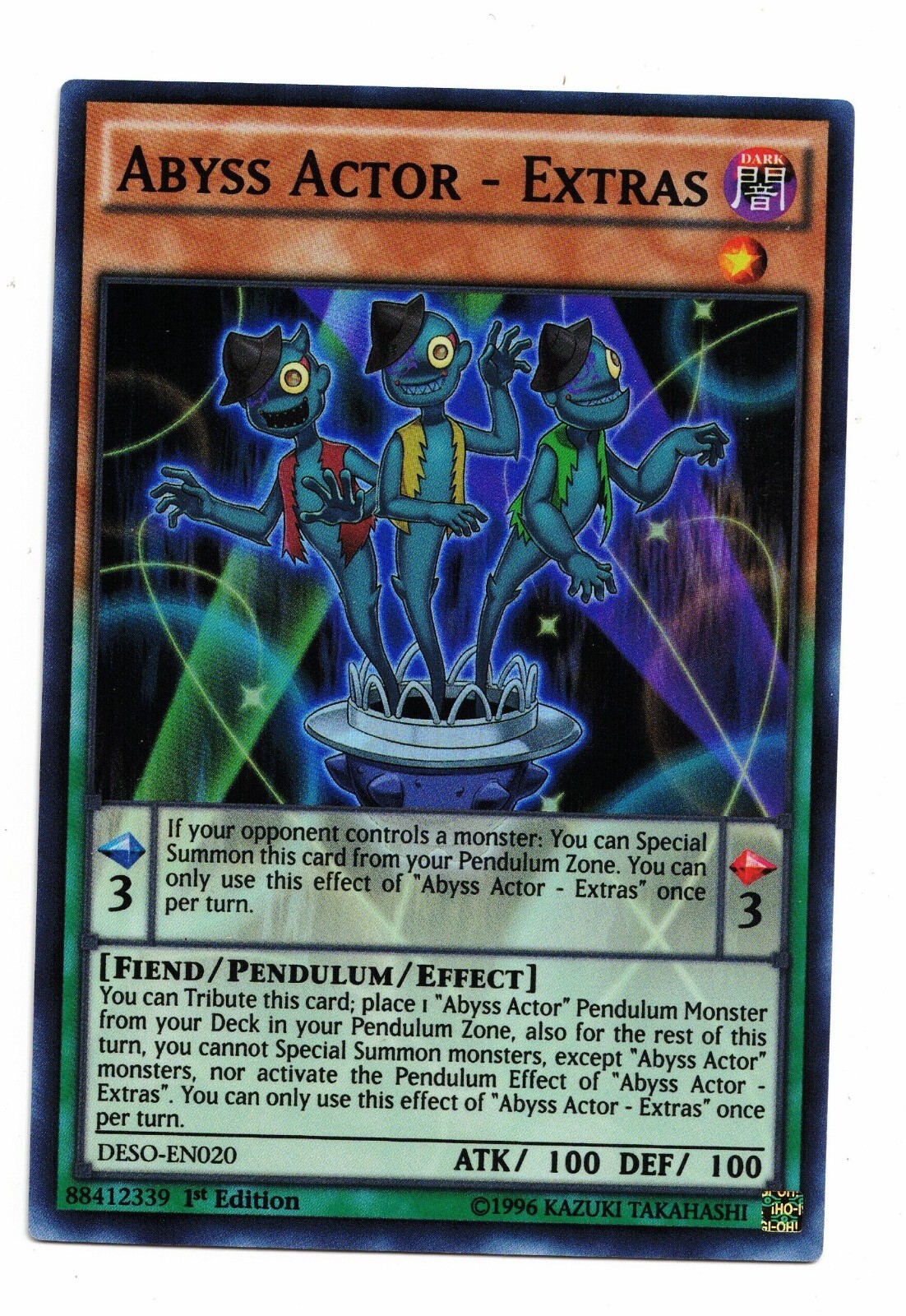 Yu-Gi-Oh Card: Abyss Actor - Extras DESO-EN020 Super Rare 1st Edition! NM