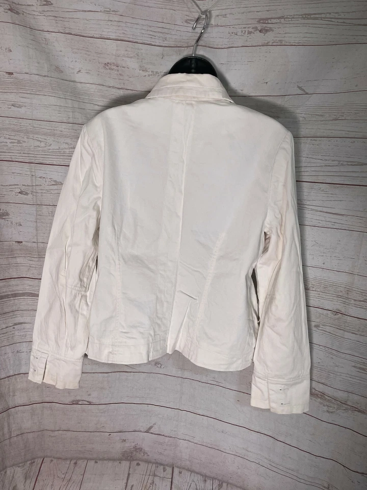 I.E. Women’s White Cotton Blend Collared Button Closure Jacket Size 12P - Image 2 of 4
