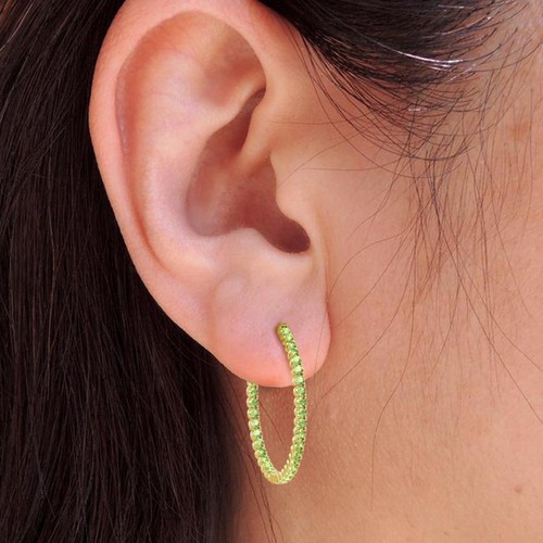 Peridot Inside-Out Womens Hoop Earrings 3.15 ctw 14K Gold JP:36687 - Picture 11 of 16