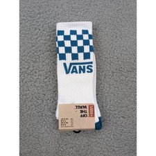 Vans Crew Socks Mens Womens 6.5-9 White Blue Checkerboard Logo Skate Athletic