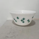 Vtg MCM Federal Milk Glass Turquoise Atomic Stars Diamonds Mixing Bowl 8" USA