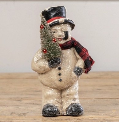 Ragon House Christmas Vintage Style 8'' Snowman Face Figurine Bottle Brush Tree
