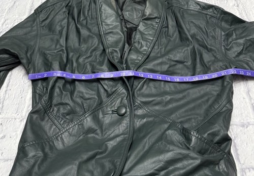 Vintage Leather Jacket Green Trench 1980s Small - Bild 9 von 12