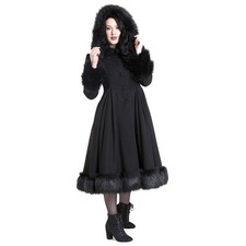 Hell Bunny Vintage Rockabilly Kunstfell Mantel - Elvira Coat Schwarz