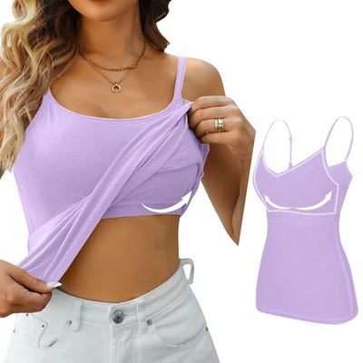 Womens Fit Camisole with Built in Bra Adjustable Spaghetti Straps Camis Tank Top
