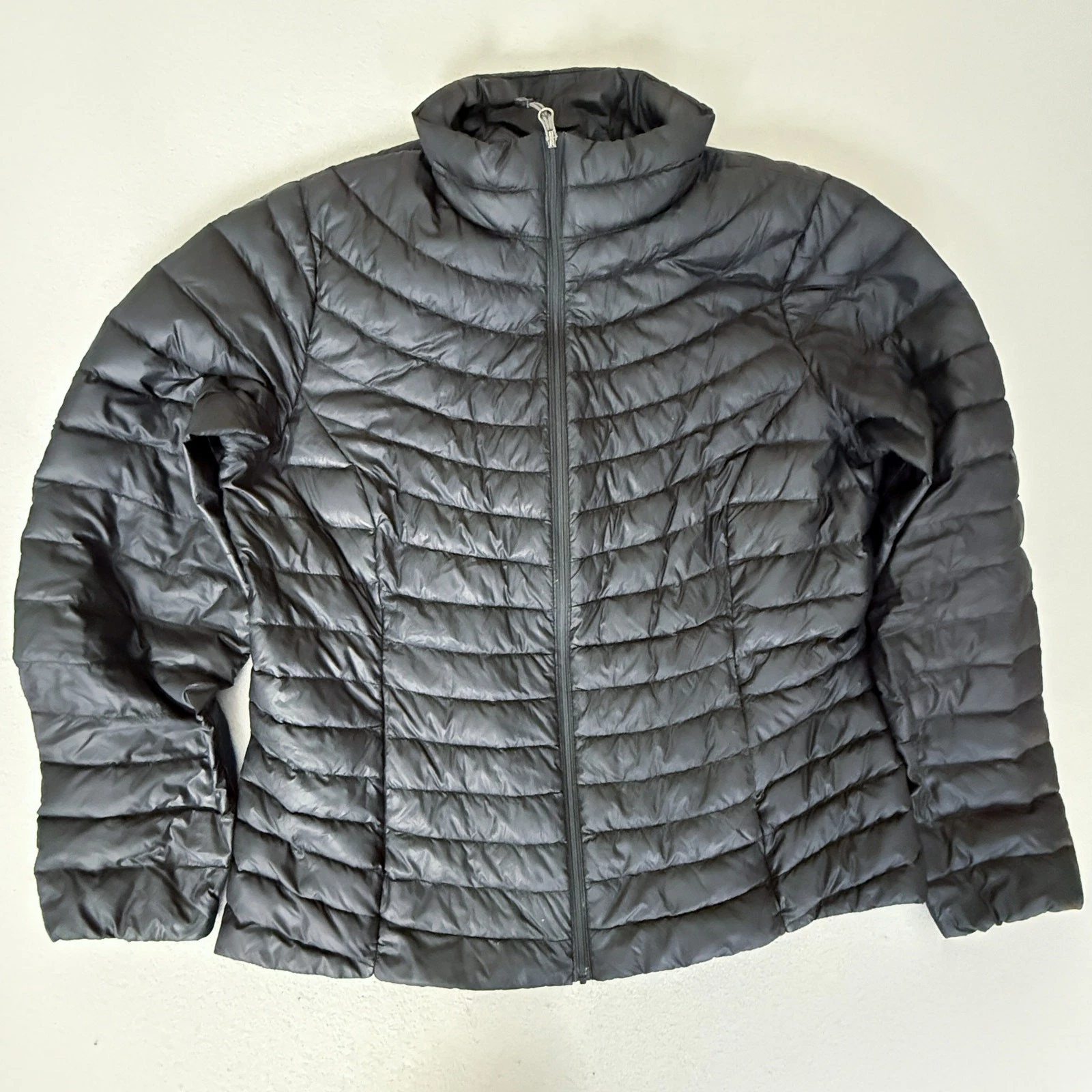 Black Lightweight Down Puffer Jacket Full Zip Packable 90/10 Down
