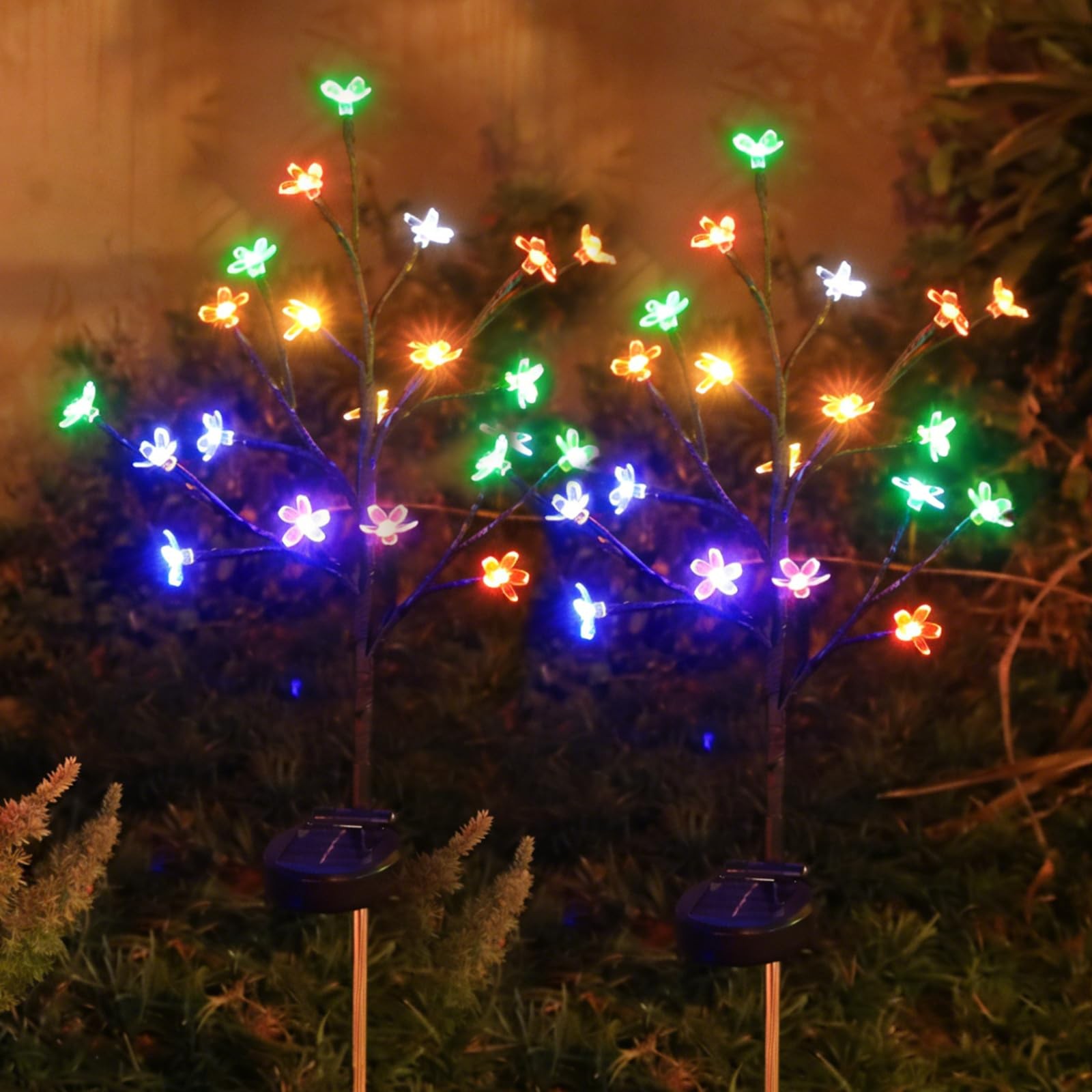 Solar Garden Lights Outdoor Garden Decor, 2 Pack Cherry Blossom Solar Flowers...
